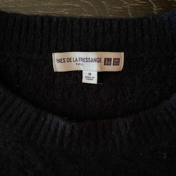 Navy Blue Cable Knit Sweater Wool Alpaca Blend Chunky Knit Sweater - Picture 5 of 7